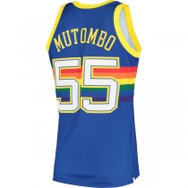 D.Nuggets #55 Dikembe Mutombo Mitchell & Ness 1991 Hardwood Classics Authentic Jersey Royal Stitched American Basketball Jersey