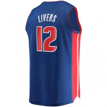 D.Pistons #12 Isaiah Livers Fanatics Branded 2021-22 Fast Break Replica Jersey Icon Edition Blue Stitched American Basketball Jersey