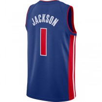 D.Pistons #1 Reggie Jackson Swingman Jersey Icon Edition Blue Stitched American Basketball Jersey
