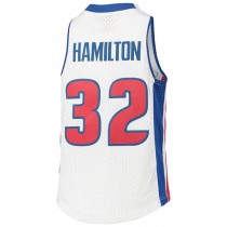 D.Pistons #32 Richard Hamilton Mitchell & Ness 2003-04 Hardwood Classics Swingman Jersey White Stitched American Basketball Jersey