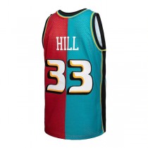 D.Pistons #33 Grant Hill Mitchell & Ness Hardwood Classics 1999-00 Split Swingman Jersey Teal Red Stitched American Basketball Jersey