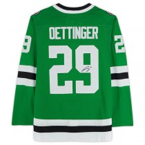 D.Stars #29 Jake Oettinger Fanatics Authentic Autographed adidas Authentic Jersey Kelly Green Stitched American Hockey Jerseys
