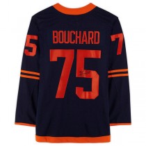 E.Oilers #75 Evan Bouchard Fanatics Authentic Autographed Jersey Navy Stitched American Hockey Jerseys