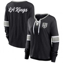 LA.Kings Fanatics Branded Effervescent Exclusive Lace-Up Long Sleeve T-Shirt Black Stitched American Hockey Jerseys