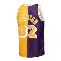 LA.Lakers #32 Magic Johnson Mitchell & Ness Big & Tall Hardwood Classics 1984-85 Split Swingman Jersey Purple Gold Stitched American Basketball Jersey