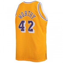 LA.Lakers #42 James Worthy Mitchell & Ness Big & Tall Hardwood Classics Swingman Jersey Gold Stitched American Basketball Jersey