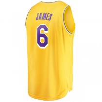 LA.Lakers #6 LeBron James Fanatics Branded Youth 2021-22 Fast Break Replica Player Jersey Icon Edition Gold Stitched American Basketball Jersey