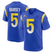 LA.Rams #5 Jalen Ramsey Royal Super Bowl LVI Game Patch Jersey Stitched American Football Jersey