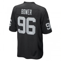 LV. Raiders #96 Tashawn Bower Black Game Player Jersey Stitched American Football Jerseys