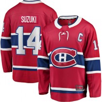 M.Canadiens #14 Nick Suzuki Fanatics Branded Home Captain Patch Breakaway Player Jersey Red Stitched American Hockey Jerseys