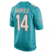 M.Dolphins #14 Trent Sherfield Aqua Game Player Jersey Stitched American Football Jerseys