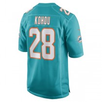 M.Dolphins #28 Kader Kohou Aqua Game Player Jersey Stitched American Football Jerseys