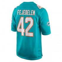 M.Dolphins #42 Clayton Fejedelem Aqua Game Jersey Stitched American Football Jerseys