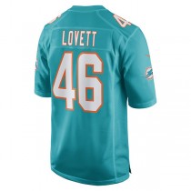 M.Dolphins #46 John Lovett Aqua Game Player Jersey Stitched American Football Jerseys