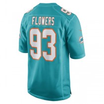 M.Dolphins #93 Trey Flowers Aqua Game Player Jersey Stitched American Football Jerseys