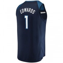 M.Timberwolves #1 Anthony Edwards Fanatics Branded 2021-22 Fast Break Replica Jersey Icon Edition Navy Stitched American Basketball Jersey