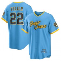 Milwaukee Brewers #22 Christian Yelich Powder Blue 2022 City Connect Replica Player Jersey Baseball Jerseys