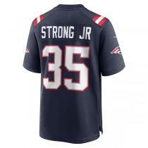 NE.Patriots #35 Pierre Strong Jr. Navy Game Player Jersey Stitched American Football Jerseys