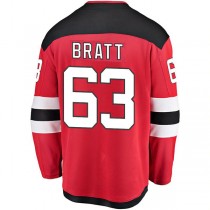 NJ.Devils #63 Jesper Bratt Fanatics Branded Home Breakaway Player Jersey Red Stitched American Hockey Jerseys