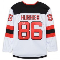 NJ.Devils #86 Jack Hughes Fanatics Authentic Autographed Road Fanatics Breakaway Jersey White Stitched American Hockey Jerseys