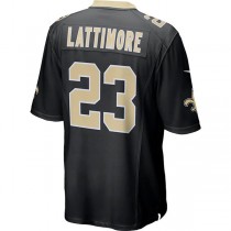 NO.Saints #23 Marshon Lattimore Black Game Jersey Stitched American Football Jerseys