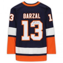 NY.Islanders #13 Mathew Barzal Fanatics Authentic Autographed 2020-21 Reverse Retro Nary Stitched American Hockey Jerseys