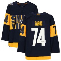 N.Predators #74 Juuse Saros Fanatics Authentic Autographed 2022 Stadium Series Jersey Navy Stitched American Hockey Jerseys