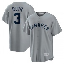 New York Yankees #3 Babe Ruth Gray Road Cooperstown Collection Player Jersey Baseball Jerseys