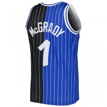 O.Magic #1 Tracy McGrady Mitchell & Ness Hardwood Classics 2003-04 Split Swingman Jersey BlueBlack Stitched American Basketball Jersey
