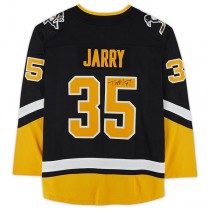P.Penguins #35 Tristan Jarry Fanatics Authentic Autographed Alternate Breakaway Jersey Black Stitched American Hockey Jerseys