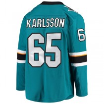 SJ.Sharks #65 Melker Karlsson Fanatics Branded Breakaway Home Player Jersey Teal Stitched American Hockey Jerseys