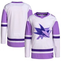 SJ.Sharks Hockey Fights Cancer Primegreen Authentic Blank Practice Jersey White Purple Stitched American Hockey Jerseys