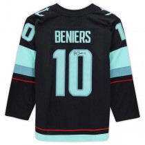 S.Kraken #10 Matt Beniers Fanatics Authentic Autographed Blue Stitched American Hockey Jerseys
