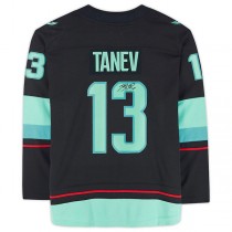 S.Kraken #13 Brandon Tanev Fanatics Authentic Autographed Breakaway Jersey with Inaugural Season Jersey Patch Blue Hockey Jerseys