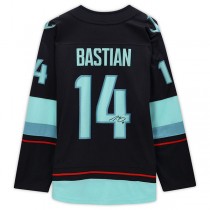 S.Kraken #14 Nathan Bastian Fanatics Authentic Autographed Breakaway Jersey with Inaugural Season Patch Blue Stitched American Hockey Jerseys