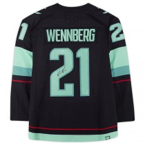 S.Kraken #21 Alex Wennberg Fanatics Authentic Autographed with Inaugural Season Jersey Patch Blue Stitched American Hockey Jerseys