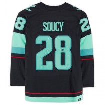 S.Kraken #28 Carson Soucy Fanatics Authentic Autographed with Inaugural Season Jersey Patch Blue Stitched American Hockey Jerseys