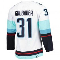S.Kraken #31 Philipp Grubauer Primegreen Authentic Pro Away Player Jersey White Stitched American Hockey Jerseys