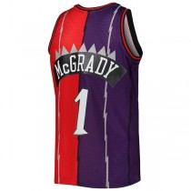 T.Raptors #1 Tracy McGrady Mitchell & Ness Hardwood Classics 1998-99 Split Swingman Jersey PurpleRed Stitched American Basketball Jersey