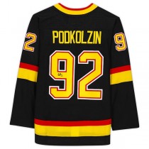 V.Canucks #92 Vasily Podkolzin Fanatics Authentic Autographed Alternate Authentic Jersey Black Stitched American Hockey Jerseys