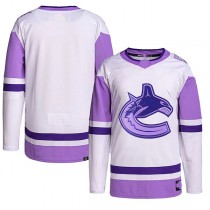 V.Canucks Hockey Fights Cancer Primegreen Authentic Blank Practice Jersey White Purple Stitched American Hockey Jerseys