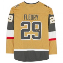 V.Golden Knights #29 Marc-Andre Fleury Fanatics Authentic Autographed Gold Alternate Breakaway Jersey Stitched American Hockey Jerseys