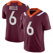 V.Tech Hokies #6 Grant Wells NIL Replica Football Jersey Maroon Stitched American College Jerseys
