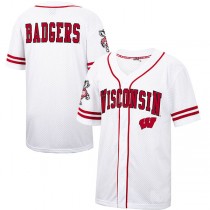 W.Badgers Colosseum Free Spirited Baseball Jersey White Red Stitched American College Jerseys