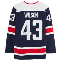 W.Capitals #43 Tom Wilson Fanatics Authentic Autographed Alternate Authentic Jersey Navy Stitched American Hockey Jerseys
