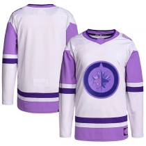 W.Jets Hockey Fights Cancer Primegreen Authentic Blank Practice Jersey White Purple Stitched American Hockey Jerseys
