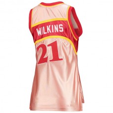 A.Hawks #21 Dominique Wilkins Mitchell & Ness 75th Anniversary Rose Gold 1986 Swingman Jersey Pink Stitched American Basketball Jersey
