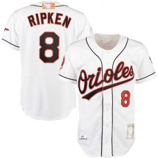 Baltimore Orioles #8 Cal Ripken Mitchell & Ness White Home Authentic Jersey Baseball Jerseys