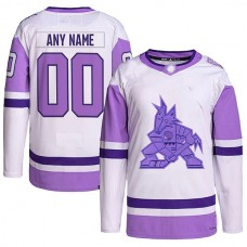 Custom A.Coyotes Hockey Fights Cancer Primegreen Authentic Jersey White Purple Stitched American Hockey Jerseys