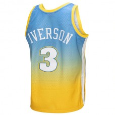 D.Nuggets #3 Allen Iverson Mitchell & Ness 2006-07 Hardwood Classics Fadeaway Swingman Player Jersey Yellow Blue Stitched American Basketball Jersey